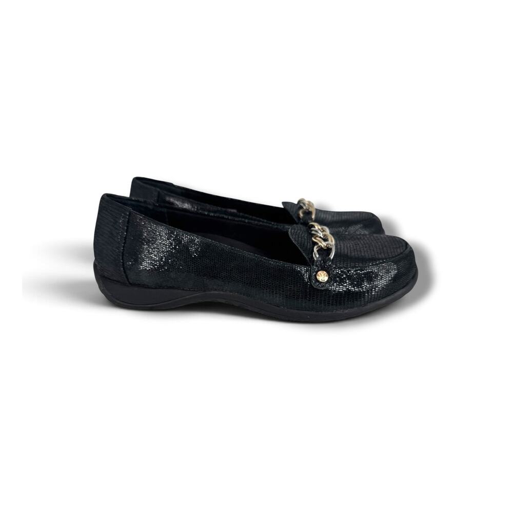 Vionic Alda shoes 8 ballet flat loafers slip on comfort chain leather black NEW